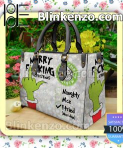 That Grinch Merry F'cking Christmas Leather Totes Bag