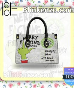 That Grinch Merry F'cking Christmas Leather Totes Bag b