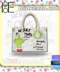 That Grinch Merry F'cking Christmas Leather Totes Bag c