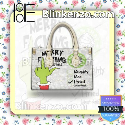 That Grinch Merry F'cking Christmas Leather Totes Bag c