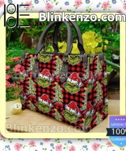 The Grinch Black And Red Plaid Leather Totes Bag