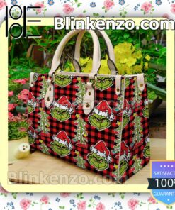 The Grinch Black And Red Plaid Leather Totes Bag a