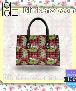 The Grinch Black And Red Plaid Leather Totes Bag b