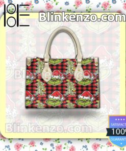 The Grinch Black And Red Plaid Leather Totes Bag c