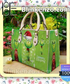 The Grinch Merry Christmas Let It Snow Leather Totes Bag a