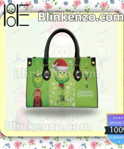The Grinch Merry Christmas Let It Snow Leather Totes Bag b