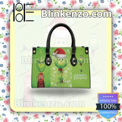 The Grinch Merry Christmas Let It Snow Leather Totes Bag b