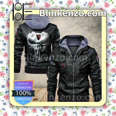 Us Oyonnax Rugby Men Leather Hooded Jacket