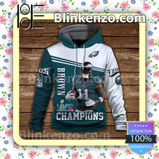 A. J. Brown 11 Philadelphia Eagles NFC Champions Pullover Hoodie Jacket a