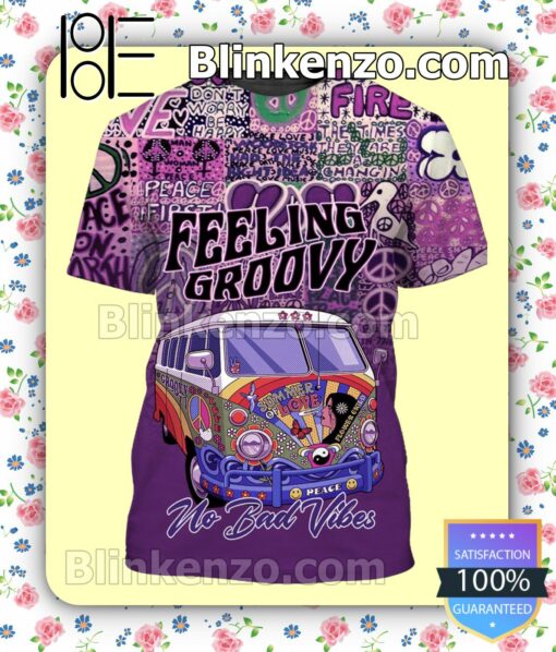 Feeling Groovy No Bad Vibes Purple Hippie Jacket Polo Shirt