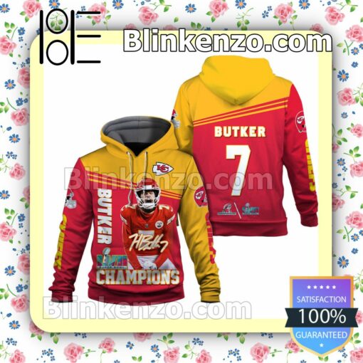 Harrison Butker 7 Kansas City Chiefs AFC Champions Pullover Hoodie Jacket