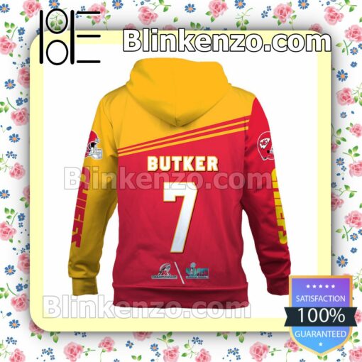 Harrison Butker 7 Kansas City Chiefs AFC Champions Pullover Hoodie Jacket b