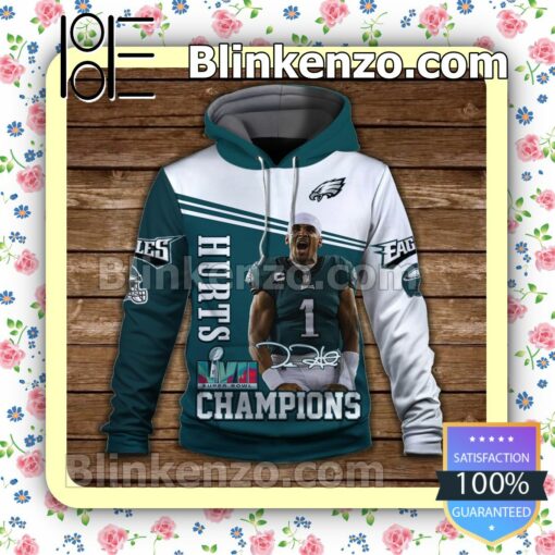 Jalen Hurts 1 Philadelphia Eagles NFC Champions Pullover Hoodie Jacket a