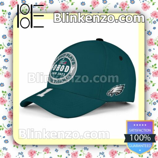 Jalen Hurts 1 Who Plays Better Than Us Nobody Super Bowl LVII Philadelphia Eagles Adjustable Hat b