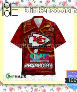 Kansas City Chiefs Logo Lvii Super Bowl Champions Casual Button Down Shirt a