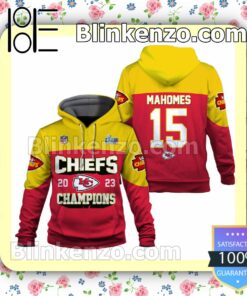 Patrick Mahomes 15 Chiefs 2023 Champions Kansas City Chiefs Pullover Hoodie Jacket