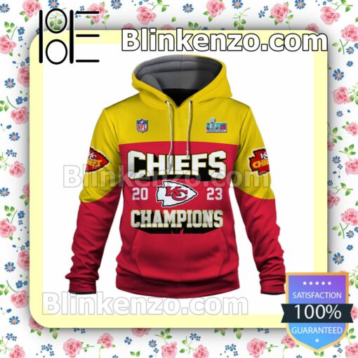 Patrick Mahomes 15 Chiefs 2023 Champions Kansas City Chiefs Pullover Hoodie Jacket a