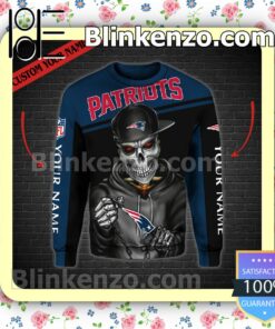 Handmade Personalized Name New England Patriots Skull Jacket Polo Shirt