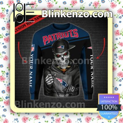 Handmade Personalized Name New England Patriots Skull Jacket Polo Shirt