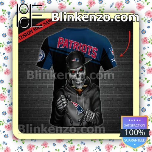 Adult Personalized Name New England Patriots Skull Jacket Polo Shirt