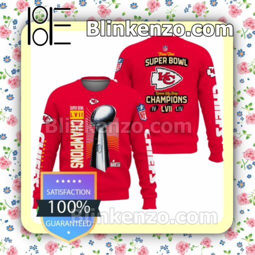 Three-time Super Bowl Kansas City Chiefs Champions T-shirt, Pullover Jacket, Joggers c