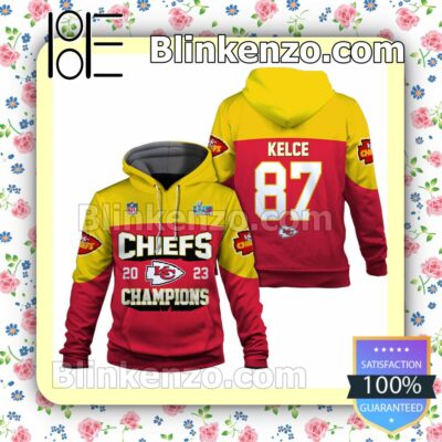 Travis Kelce 87 Chiefs 2023 Champions Kansas City Chiefs Pullover Hoodie Jacket