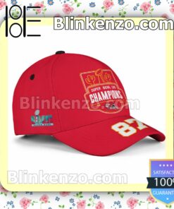 Travis Kelce 87 Super Bowl LVII 2023 Champions NFL Kansas City Chiefs Adjustable Hat a
