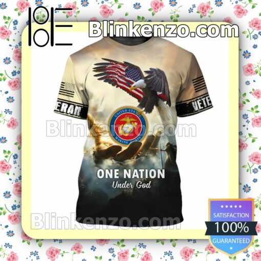 Funny Tee Us Marine Corps Veteran One Nation Under God Jacket Polo Shirt