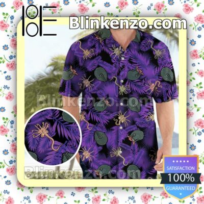 Us Store Alien Facehugger And Ovomorph Purple Leaves Beach Shirts