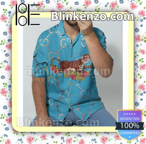 Gucci Tiger Blue Men Summer Shirt