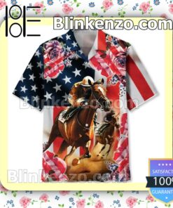 Horse Racing Rose American Flag Men Summer Shirt a