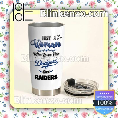 Us Store Just A Woman Who Loves Her Dodgers And Raiders Gift Mug Cup