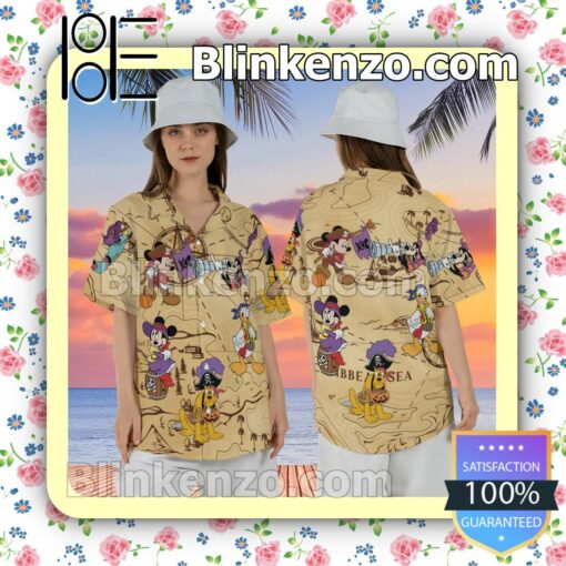 Mickey Minnie Goofy Donald Pirates Men Summer Shirt