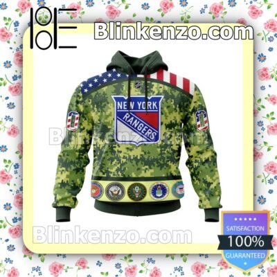 New York Rangers Honor Military Green Camo NHL Pullover Jacket