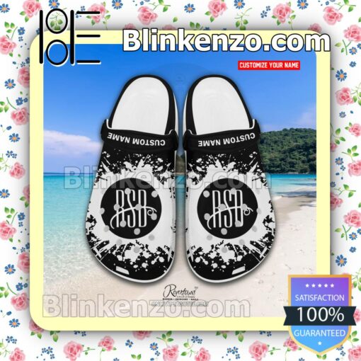 Rivertown School of Beauty Barber Skin Care and Nails Logo Crocs Sandals a