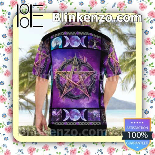 Ships From USA Witch Pentagram Purple Galaxy Beach Shirts