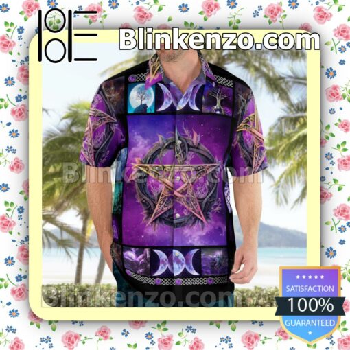 Fantastic Witch Pentagram Purple Galaxy Beach Shirts