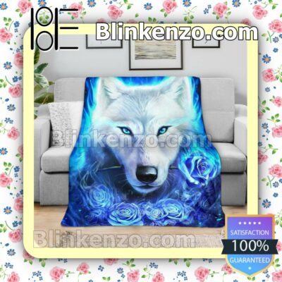 Fantastic Wolf Blue Roses Fan Quilt