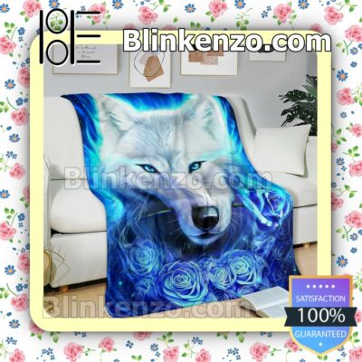 Drop Shipping Wolf Blue Roses Fan Quilt