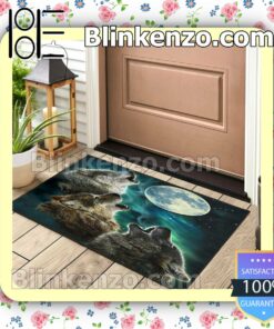 Vibrant Wolf Howling Moon Entryway Mats