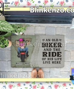 An Old Biker And The Ride Of His Life Live Here Personalized Entryway Mats a