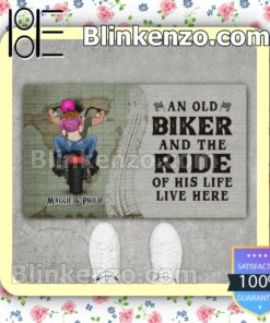An Old Biker And The Ride Of His Life Live Here Personalized Entryway Mats b