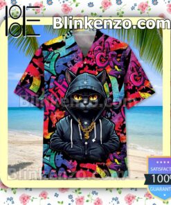 Black Cat Colorful Summer Aloha Shirt