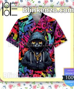 Great artwork! Black Cat Colorful Summer Aloha Shirt