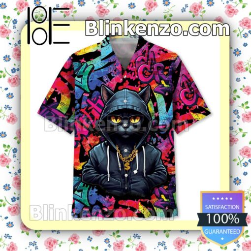 Great artwork! Black Cat Colorful Summer Aloha Shirt