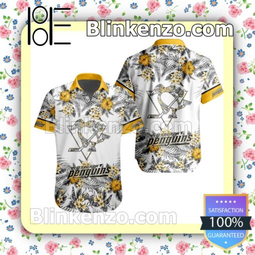 Nhl Pittsburgh Penguins Tropical Floral Summer Aloha Shirt