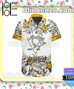 Present Nhl Pittsburgh Penguins Tropical Floral Summer Aloha Shirt