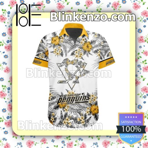 Present Nhl Pittsburgh Penguins Tropical Floral Summer Aloha Shirt