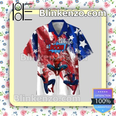 Spiderman Red White And Boom American Flag Men Summer Shirt a