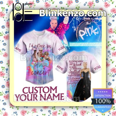 Pink I'd Rather Be At A Pink Summer Carnival Concert Personalized Baseball Jersey